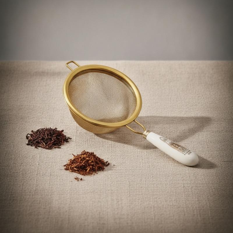 Herbal Tea - ステンレス製ティーストレーナー、二重メッシュの茶葉フィルター、セラミックハンドル付き、ハーブ紅茶の淹れに最適