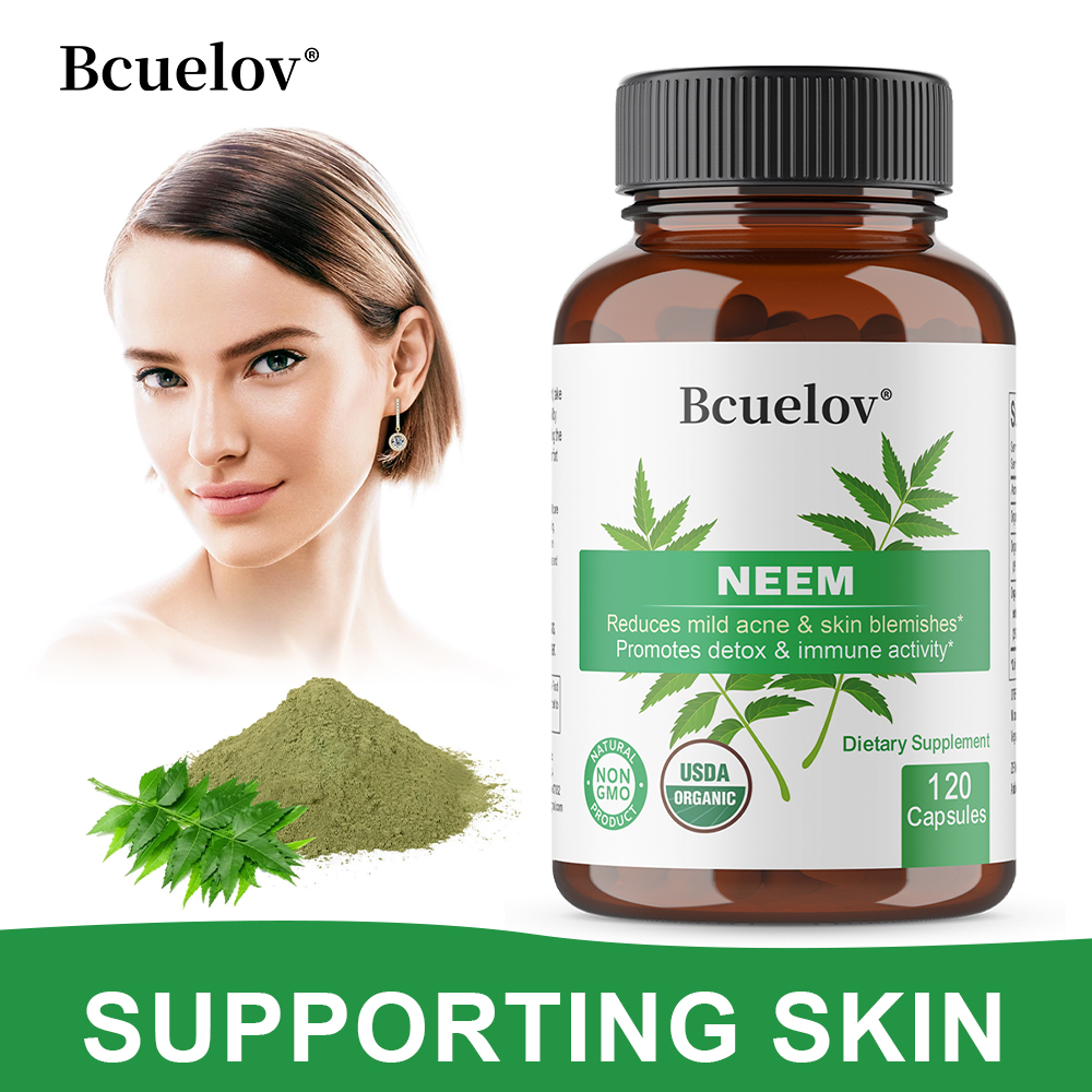 Herbal Supplement - オーガニックニーム葉カプセル、ハーブ抗酸化サプリメント、透明感のある肌、免疫、消化、肝臓のための毎日のデトックス健康サポート