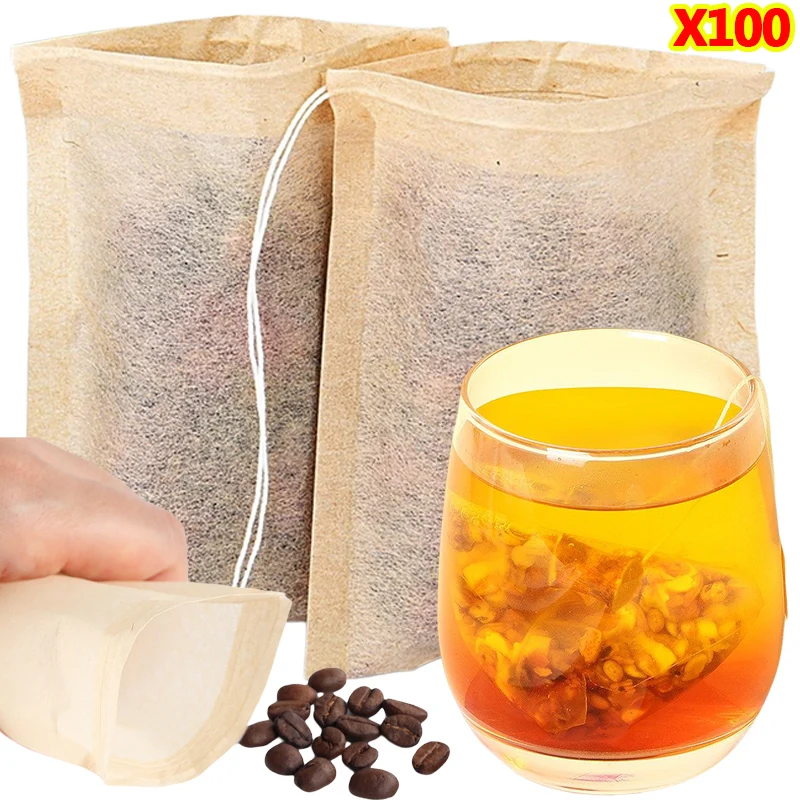 Chamomile Tea - 100 個ティーバッグ巾着フィルター付き空のティーバッグコーヒー豆葉茶粉末漢方薬生分解性紙袋