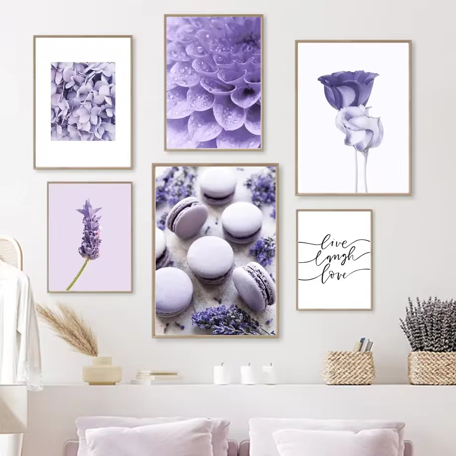 Lavender Oil - ライラックパープルラベンダー蝶壁アートキャンバス絵画北欧自然ポスターとプリントリビングルーム家の装飾壁画