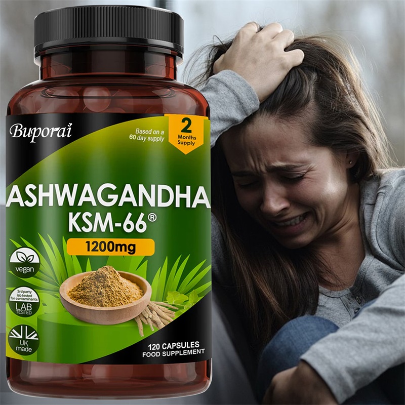 Herbal Supplement - アシュワガンダ KSM-66 1200mg - 免疫システムの健康をサポートし、ストレスを軽減し、気分を改善し、エネルギーを高めます、非遺伝子組み換え