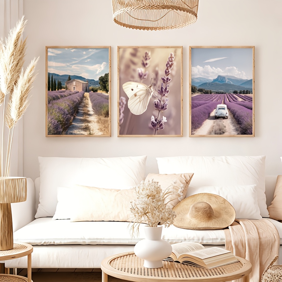ラベンダープロヴァンス 3 個キャンバス壁画蝶車の風景ボヘミ - Lavender Oil のレビューと価格