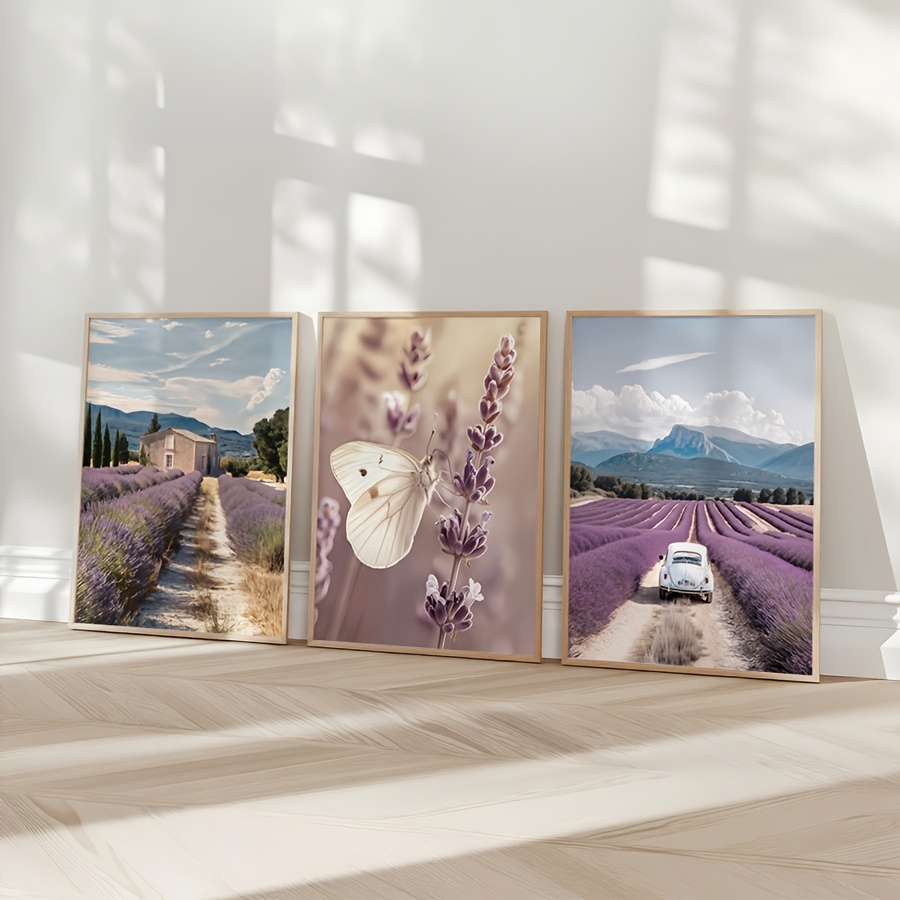 ラベンダープロヴァンス 3 個キャンバス壁画蝶車の風景ボヘミ - Lavender Oil のレビューと価格
