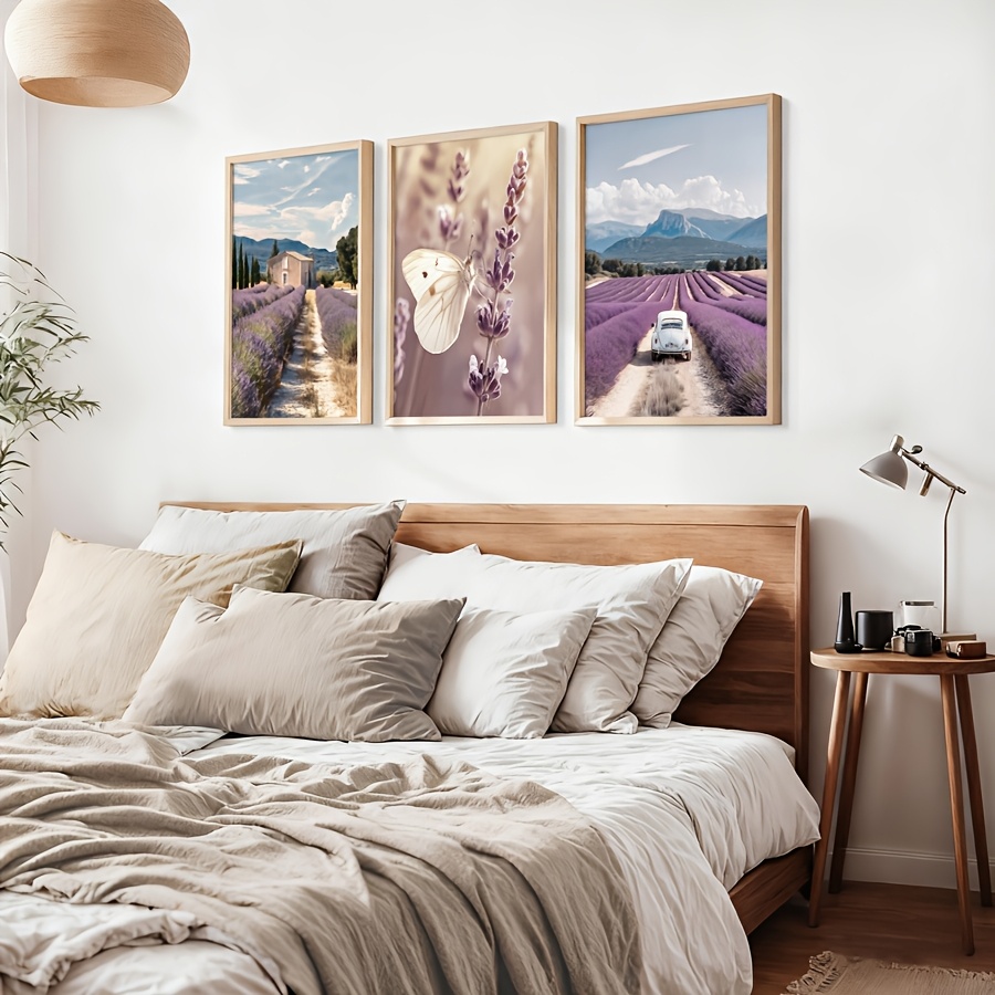 ラベンダープロヴァンス 3 個キャンバス壁画蝶車の風景ボヘミ - Lavender Oil のレビューと価格