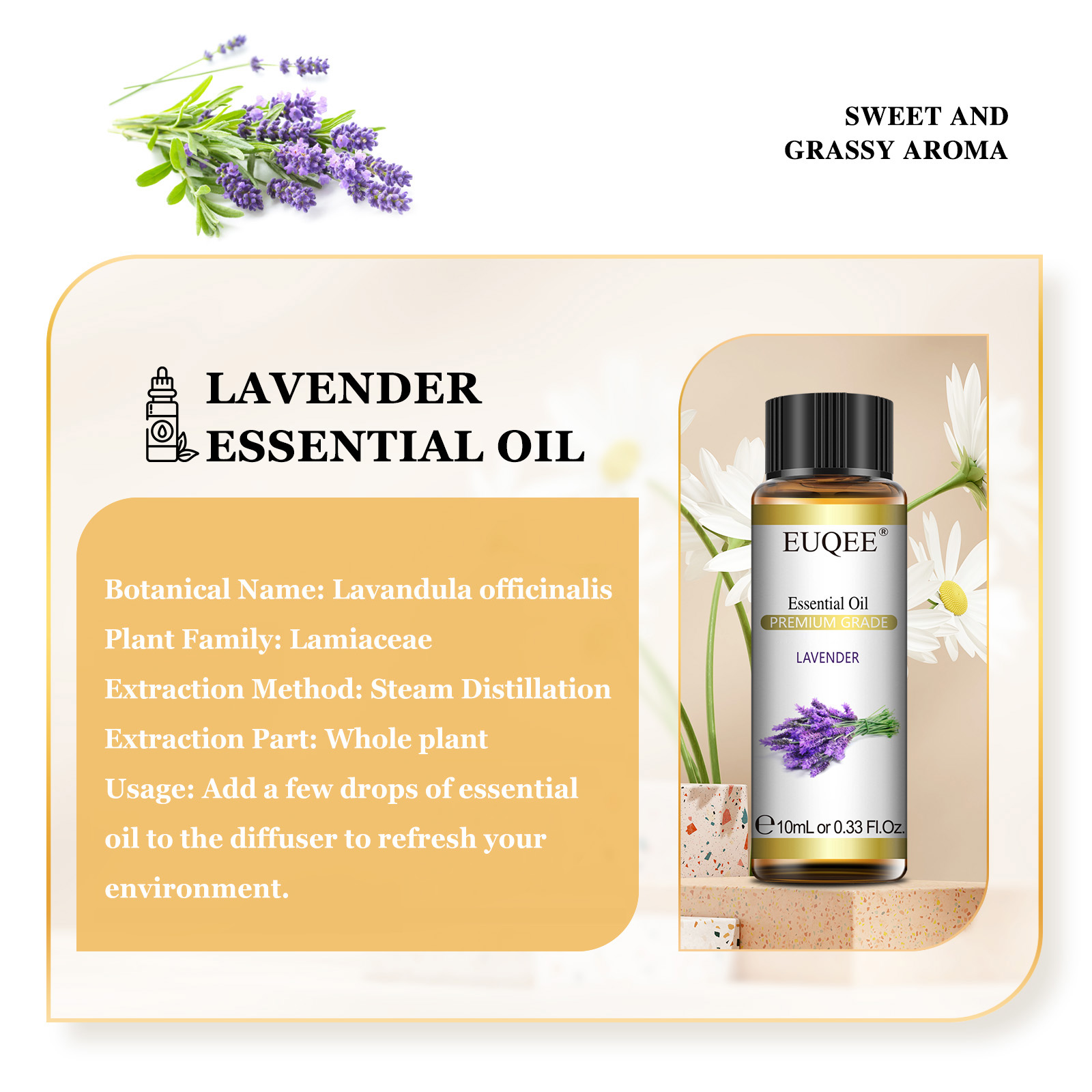 EUQEE 10ml 純粋な天然エッセンシャルオイル ラベン - Lavender Oil のレビューと価格